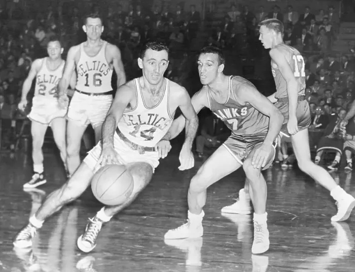 Framed Print : Bob Cousy Dribbling Past an Opponent Framed Print : Bob Cousy Dribbling Past an Opponent