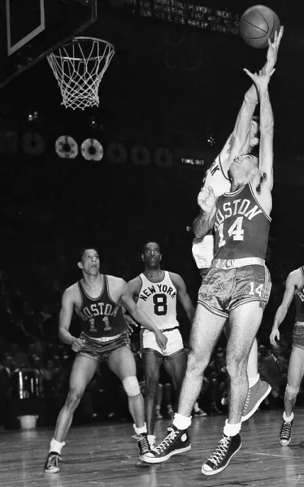 Framed Print : Bob Cousy and Ernie Vandeweghe Reaching For Ball Framed Print : Bob Cousy and Ernie Vandeweghe Reaching For Ball