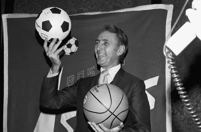 Framed Print : Bob Cousy Holding Basketball and Soccer Ball Framed Print : Bob Cousy Holding Basketball and Soccer Ball