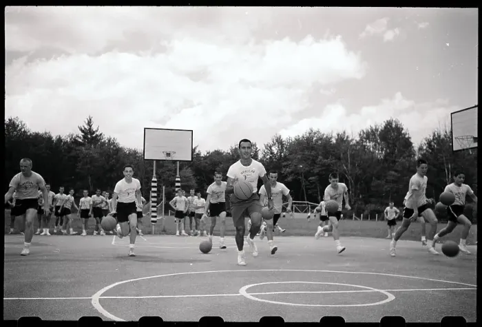 Framed Print : Bob Cousy and Kids Running Basketball Court Framed Print : Bob Cousy and Kids Running Basketball Court