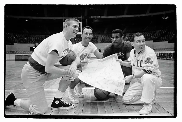 Framed Print : Bob Cousy and Other Players With Map of Leningrad Framed Print : Bob Cousy and Other Players With Map of Leningrad