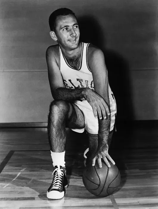 Framed Print : Bob Cousy Posing on Floor With Basketball Framed Print : Bob Cousy Posing on Floor With Basketball