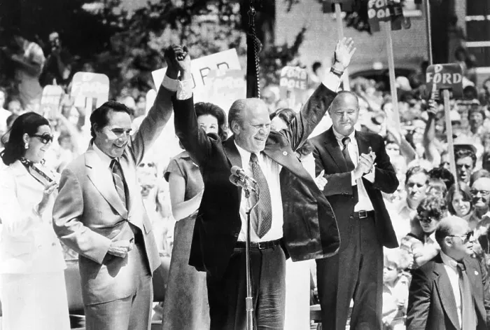Framed Print : Bob Dole and Gerald Ford Raising Arms Together Framed Print : Bob Dole and Gerald Ford Raising Arms Together