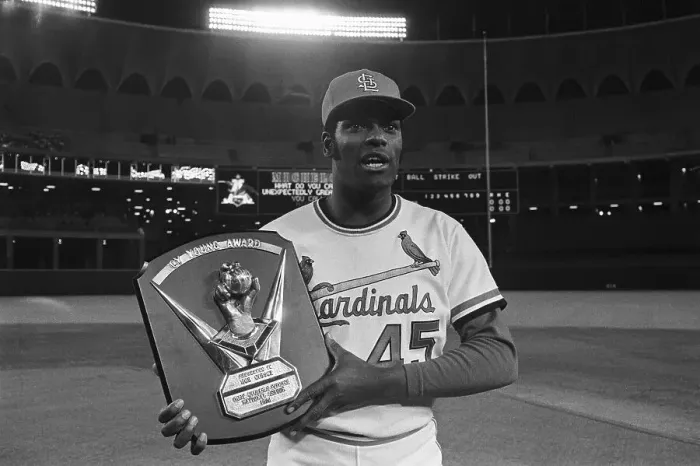 Framed Print : Bob Gibson Holding Award Framed Print : Bob Gibson Holding Award