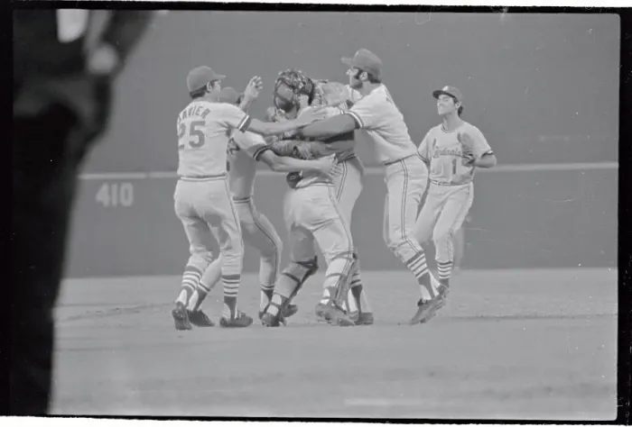 Framed Print : Bob Gibson and Teammates in Moment of Victory Framed Print : Bob Gibson and Teammates in Moment of Victory