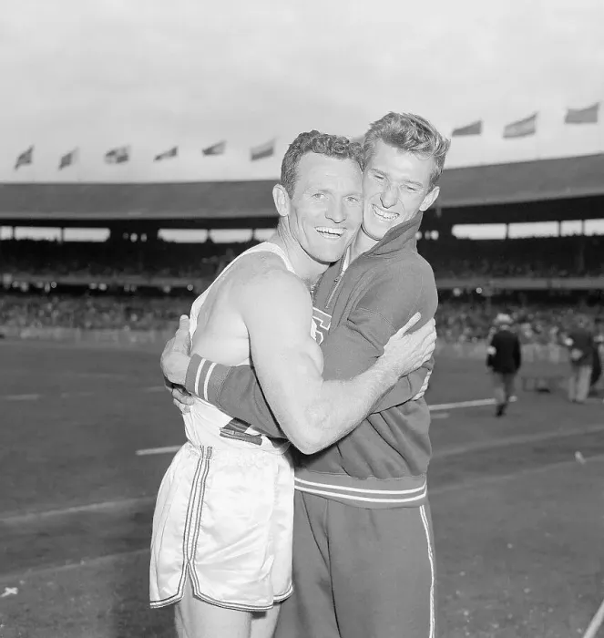 Framed Print : Bob Gutowski Hugging Bob Richards