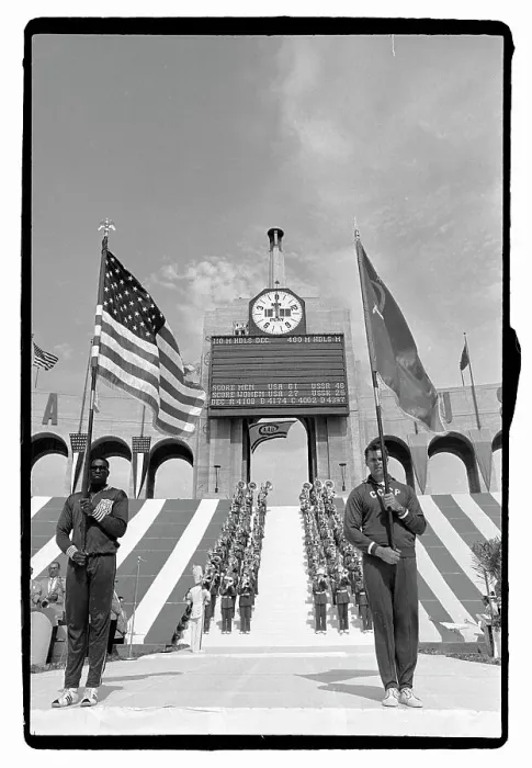 Framed Print : Bob Hayes Carrying US Flag at Track Meet Framed Print : Bob Hayes Carrying US Flag at Track Meet