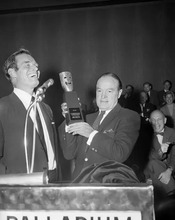 Framed Print : Bob Hope Getting Award from Charlton Heston Framed Print : Bob Hope Getting Award from Charlton Heston