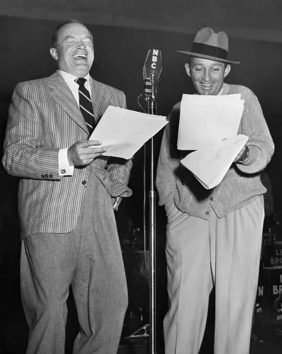 Framed Print : Bob Hope Laughing at Script with Bing Crosby Framed Print : Bob Hope Laughing at Script with Bing Crosby