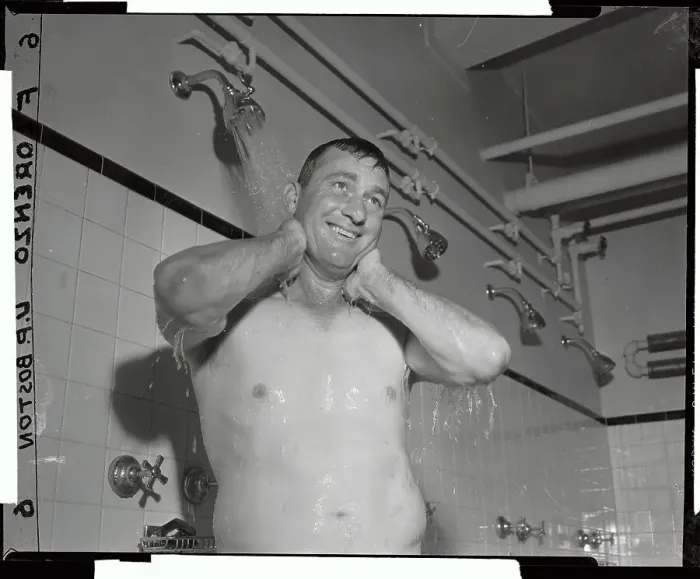 Framed Print : Bob Lemon Showering Framed Print : Bob Lemon Showering
