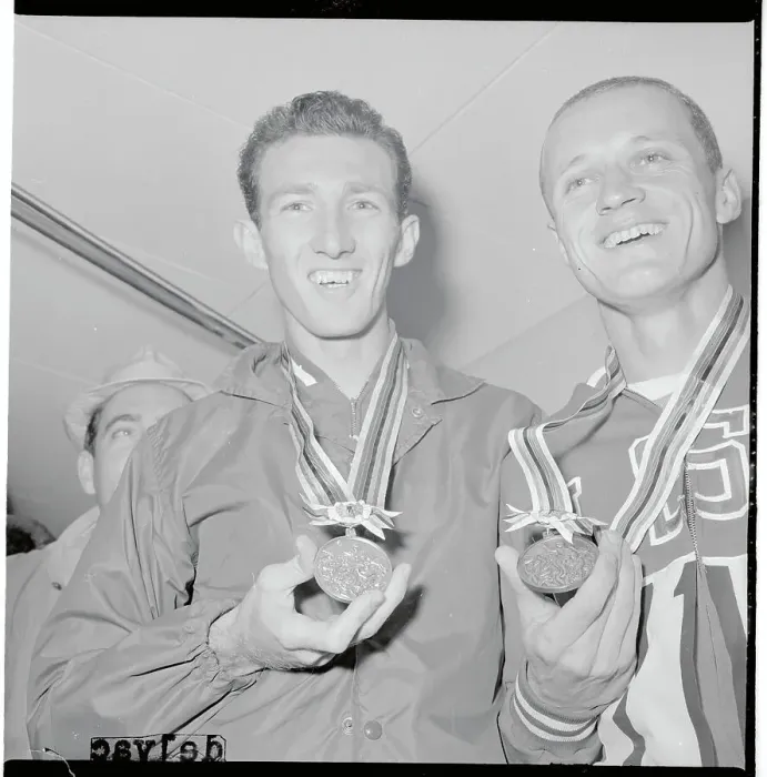 Framed Print : Bob Schul and Bill Dellinger Posing with Their Medals Framed Print : Bob Schul and Bill Dellinger Posing with Their Medals