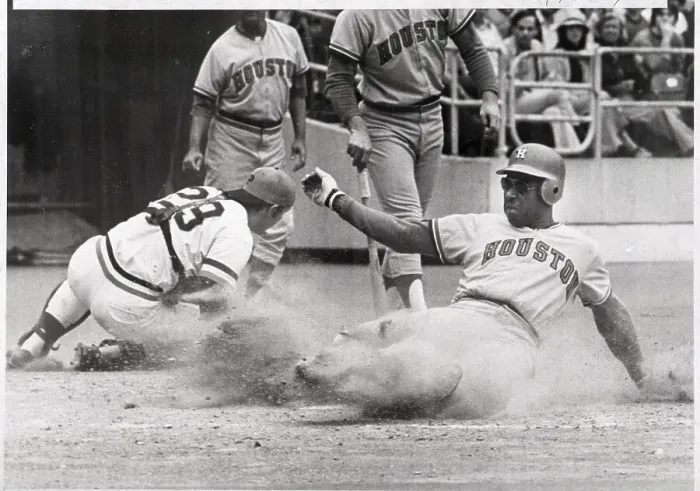 Framed Print : Bob Watson Slides Into Home;Houston Astr Framed Print : Bob Watson Slides Into Home;Houston Astr
