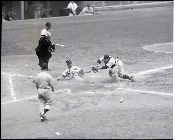 Framed Print : Bobby Avila Tagged Out At Home Plate Framed Print : Bobby Avila Tagged Out At Home Plate