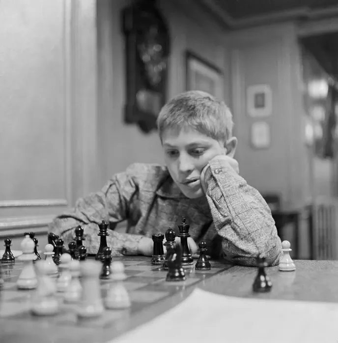 Framed Print : Bobby Fischer with One Hand on Jaw While Playing Chess Framed Print : Bobby Fischer with One Hand on Jaw While Playing Chess