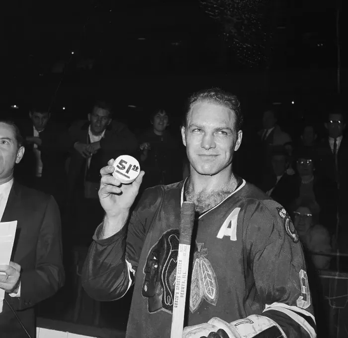 Framed Print : Bobby Hull Holding Record-Breaking Puck Framed Print : Bobby Hull Holding Record-Breaking Puck