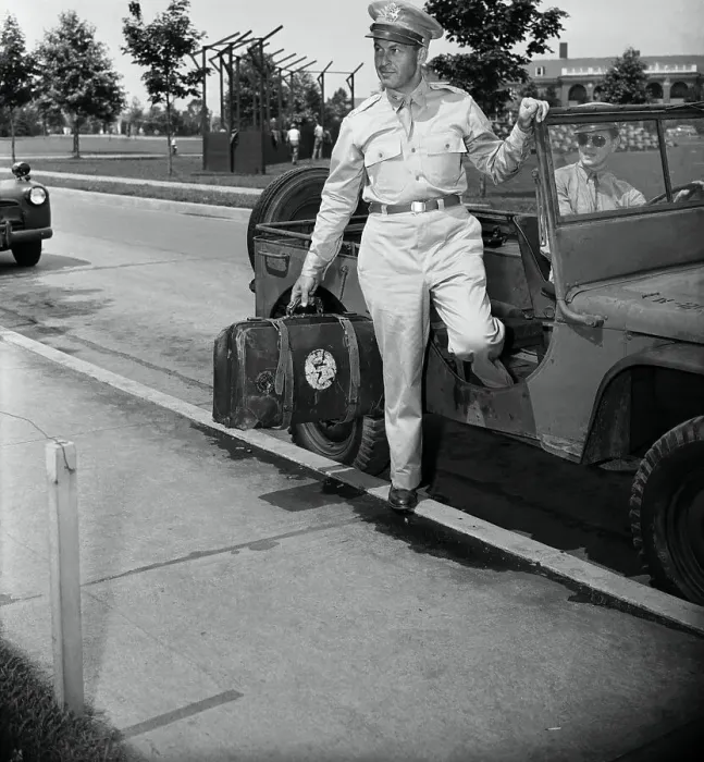 Framed Print : Bobby Jones Stepping Out of a Jeep Framed Print : Bobby Jones Stepping Out of a Jeep