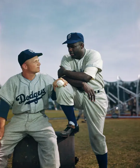 Framed Print : Bobby Morgan and Jackie Robinson in Private Conversation Framed Print : Bobby Morgan and Jackie Robinson in Private Conversation