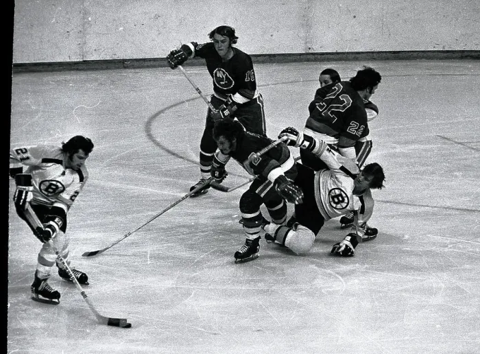 Framed Print : Bobby Orr Falling in Hockey Action