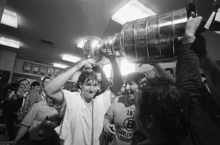 Framed Print : Bobby Orr Getting Champagne Shower