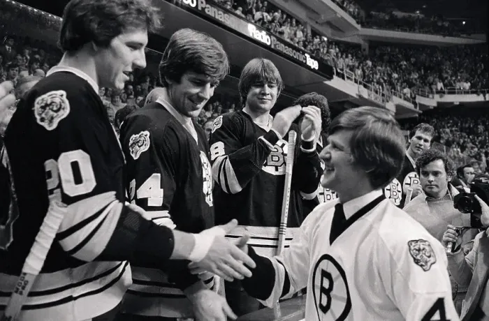 Framed Print : Bobby Orr Greeting Boston Bruins at Ceremony Framed Print : Bobby Orr Greeting Boston Bruins at Ceremony