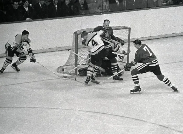 Framed Print : Bobby Orr Struggling With Goalie in Game