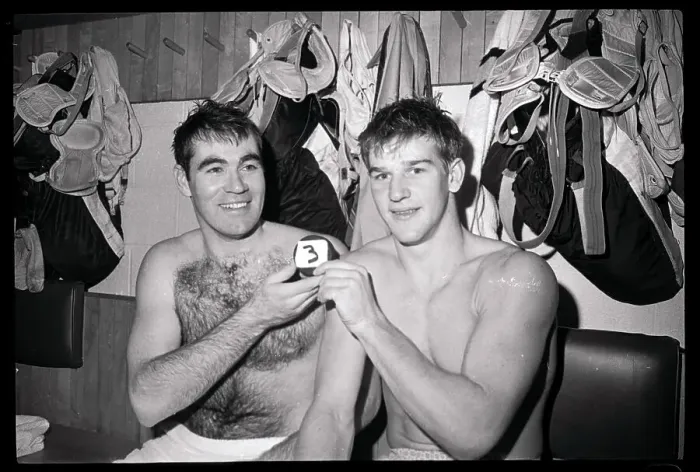 Framed Print : Bobby Orr With Teammate in Locker Room Framed Print : Bobby Orr With Teammate in Locker Room