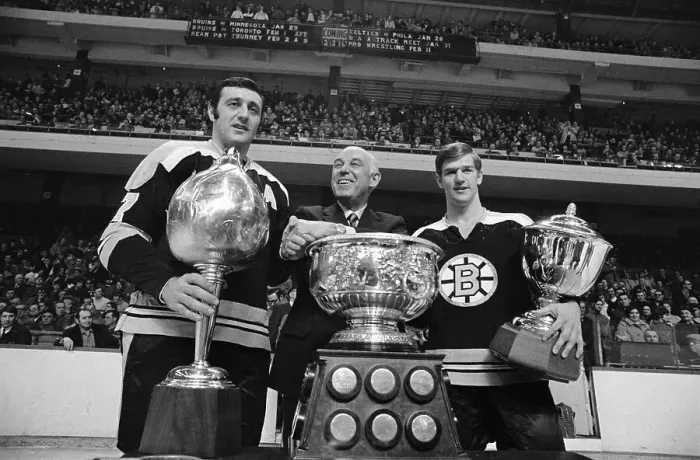Framed Print : Bobby Orr and Tony Esposito Getting Awards