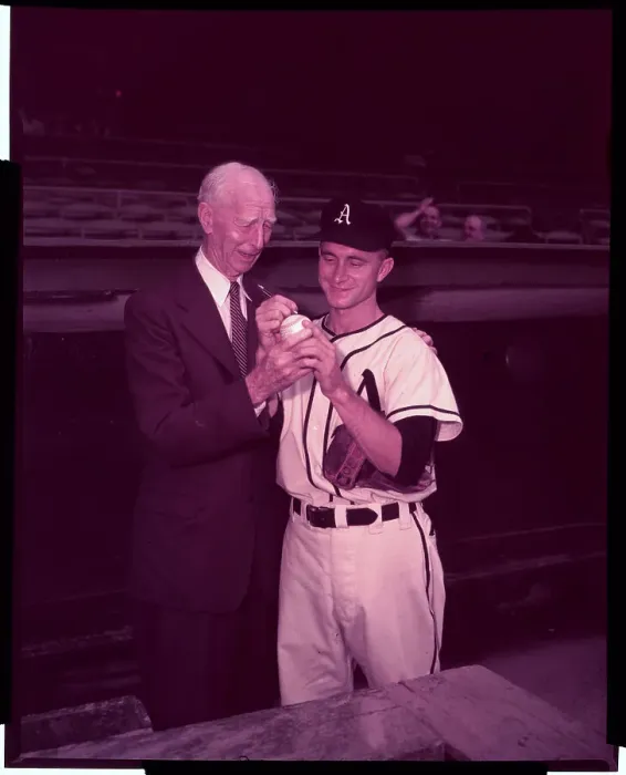 Framed Print : Bobby Shantz in Uniform with Connie Mack Framed Print : Bobby Shantz in Uniform with Connie Mack