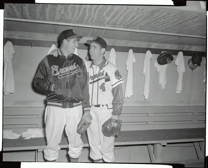 Framed Print : Bobby Thomson and Danny O'Connell Standing in Dugout Framed Print : Bobby Thomson and Danny O'Connell Standing in Dugout