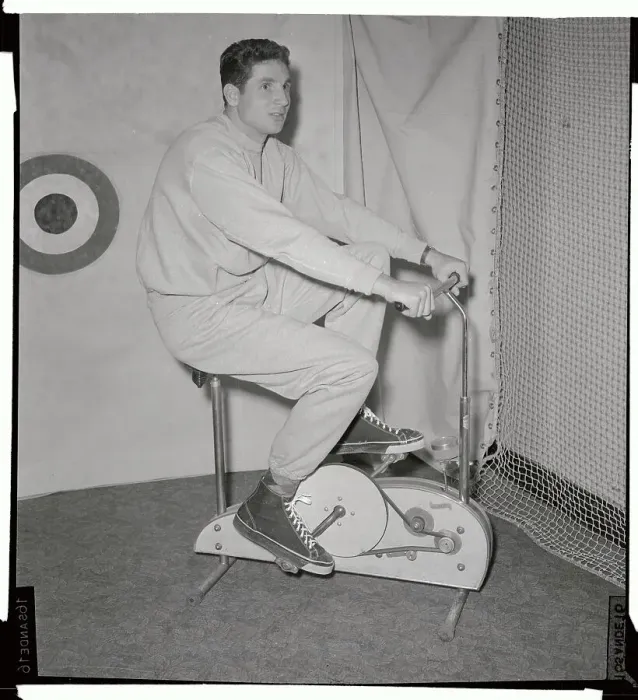 Framed Print : Bobby Thomson Riding Exercise Bicycle