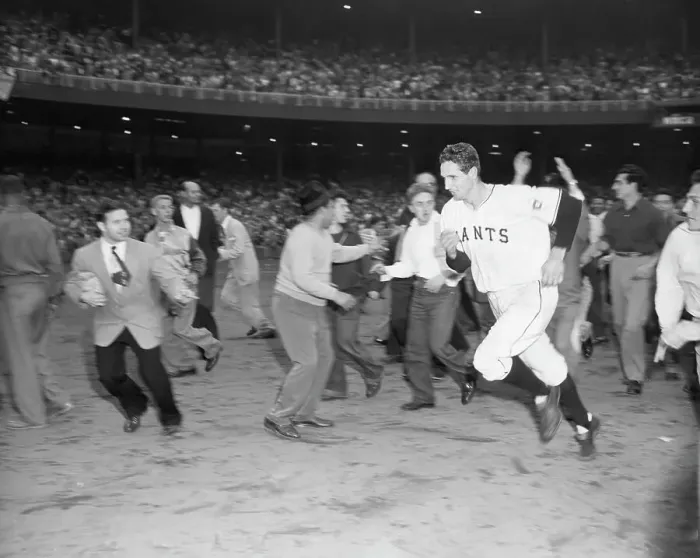 Framed Print : Bobby Thomson Running Past Ecstatic Fans Framed Print : Bobby Thomson Running Past Ecstatic Fans