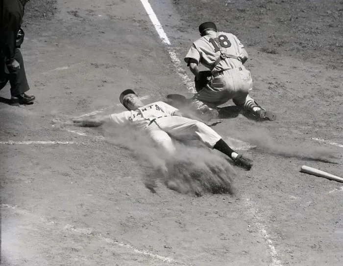 Framed Print : Bobby Thomson Sliding Across Home Plate