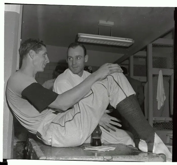 Framed Print : Bobby Thomson and Wes Westrum Going over Past Game Framed Print : Bobby Thomson and Wes Westrum Going over Past Game