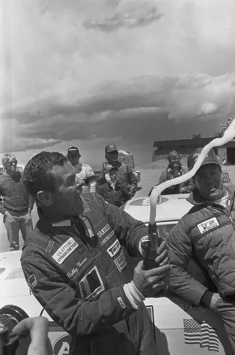 Framed Print : Bobby Unser Celebrating with Champagne Framed Print : Bobby Unser Celebrating with Champagne