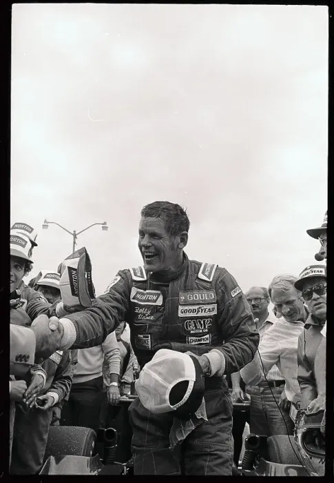 Framed Print : Bobby Unser Shaking Hands at the Winner Circle