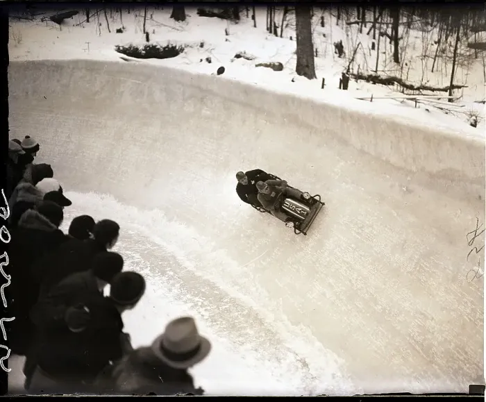 Framed Print : Bobsled Team on Course