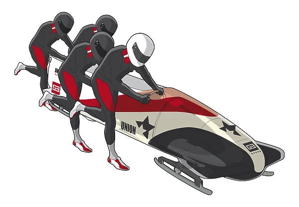 Bobsledding team of four, pushing off