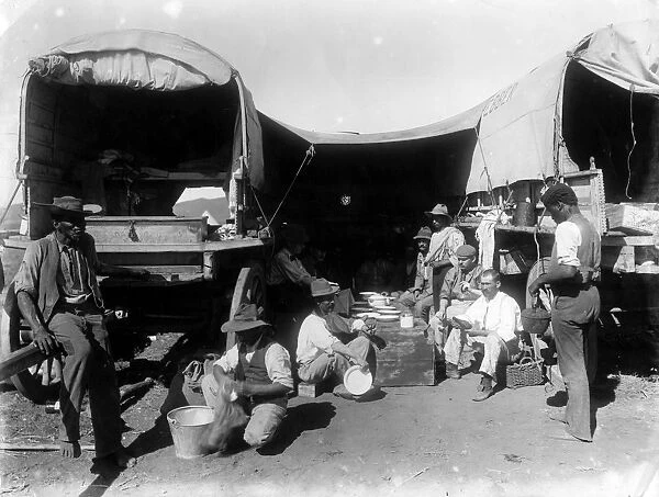 Boer War. circa 1899: Tiffin in a Bullock Kraal