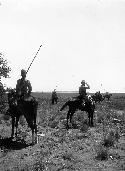 Boer War. circa 1900: A lancer Patrol scouting ahead before the battle of Mogersfontain