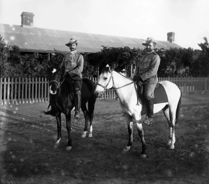 Framed Print : Boer War. circa 1900: German medical officers on their horses Framed Print : Boer War. circa 1900: German medical officers on their horses