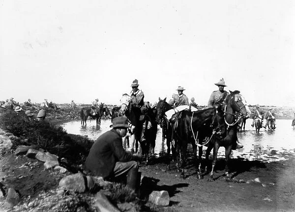 Boer War. circa 1900: Troups watering their horses