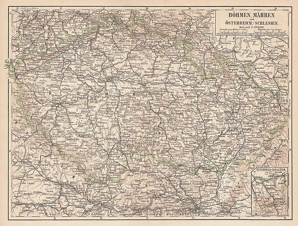 Bohemia, Moravia, Austria and Silesia, lithograph, published in 1874