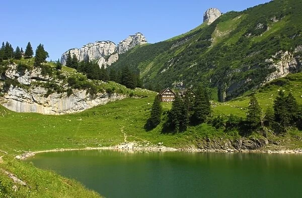 Bollenwees mountain inn on the idyllic Faelensee lake, Bruelisau, canton of Appenzell Innerrhoden, Appenzell Inner Rhodes, Switzerland, Europe