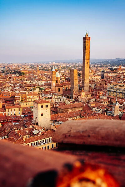 Bologna, Emilia Romagna, Italy. Towers, rooftops and copyspace