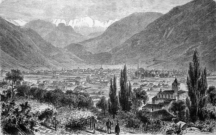 Framed Print : Bolzano and the Rose Garden in the background, South Tyrol, Italy, 1870, digitally restored reproduction of an original 19th-century original