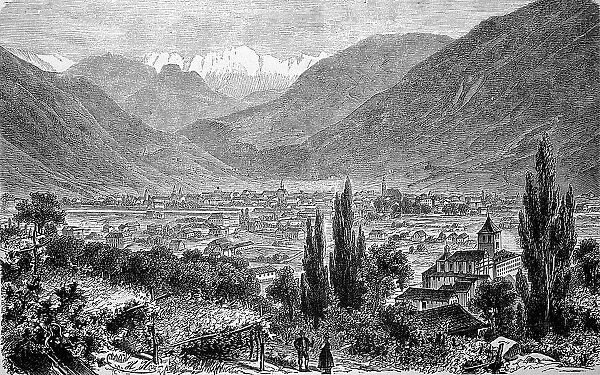 Bolzano and the Rose Garden in the background, South Tyrol, Italy, 1870, digitally restored reproduction of an original 19th-century original