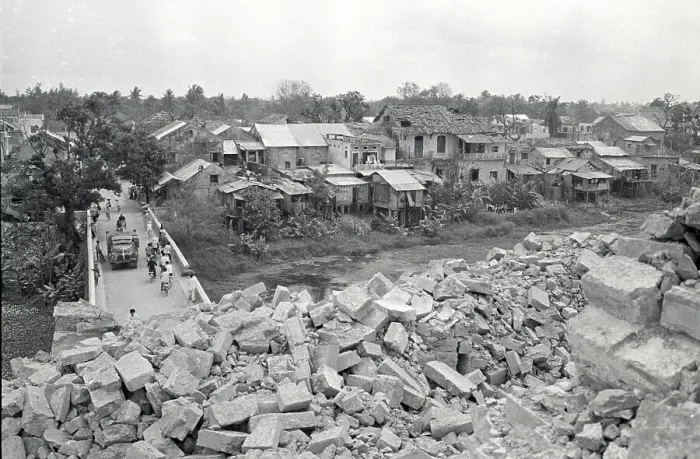 Framed Print : Bomb-Damaged Buildings; Bridge Over Rive Framed Print : Bomb-Damaged Buildings; Bridge Over Rive