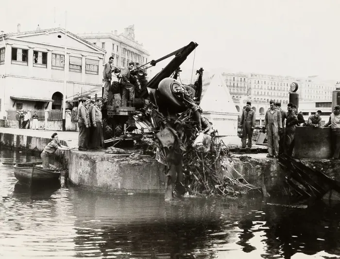 Framed Print : Bomber Wreckage In Algiers Harbour Framed Print : Bomber Wreckage In Algiers Harbour