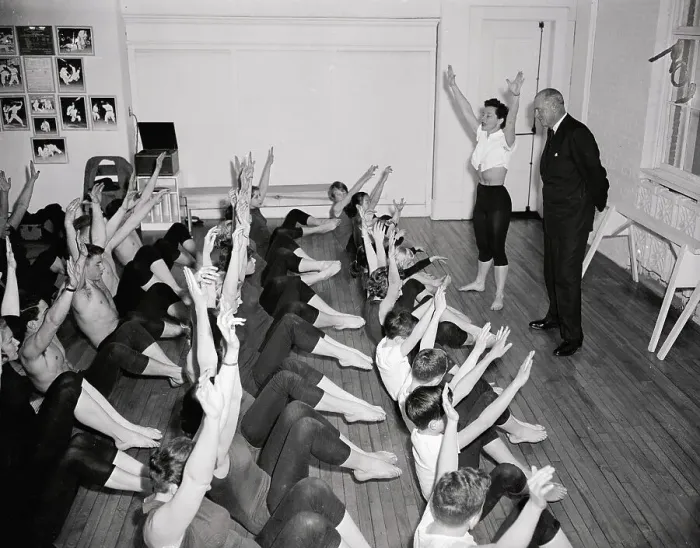 Framed Print : Bonnie Prudeen Giving an Exercise Demonstration Framed Print : Bonnie Prudeen Giving an Exercise Demonstration