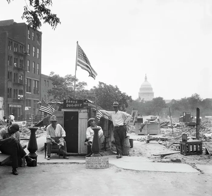 Framed Print : Bonus Men In Front Of Dug-Out In D.C Framed Print : Bonus Men In Front Of Dug-Out In D.C